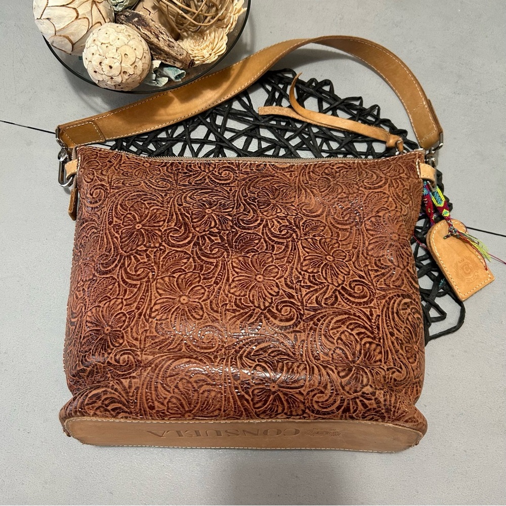 Consuela Sally Leather Tooled Hobo Bag - 2 Straps Included - Picture 8 of 16